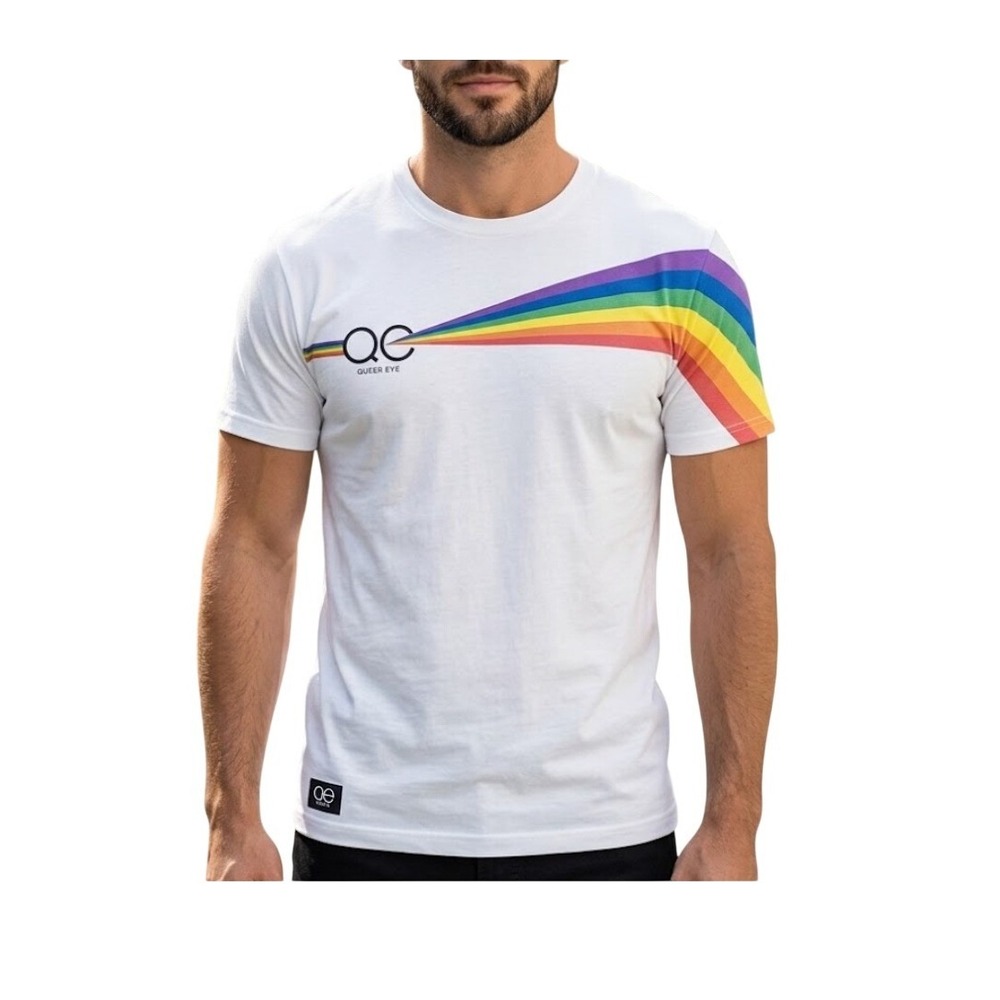Queer Eye Rainbow Prism Graphic Tee White Pride Ready Crewneck Short Sleeve L